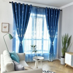 Piirretty Sininen Ulkoavaruuskuvioinen Pimennysverho Mittatilaustyönä Poikien Lasten Makuuhuoneeseen