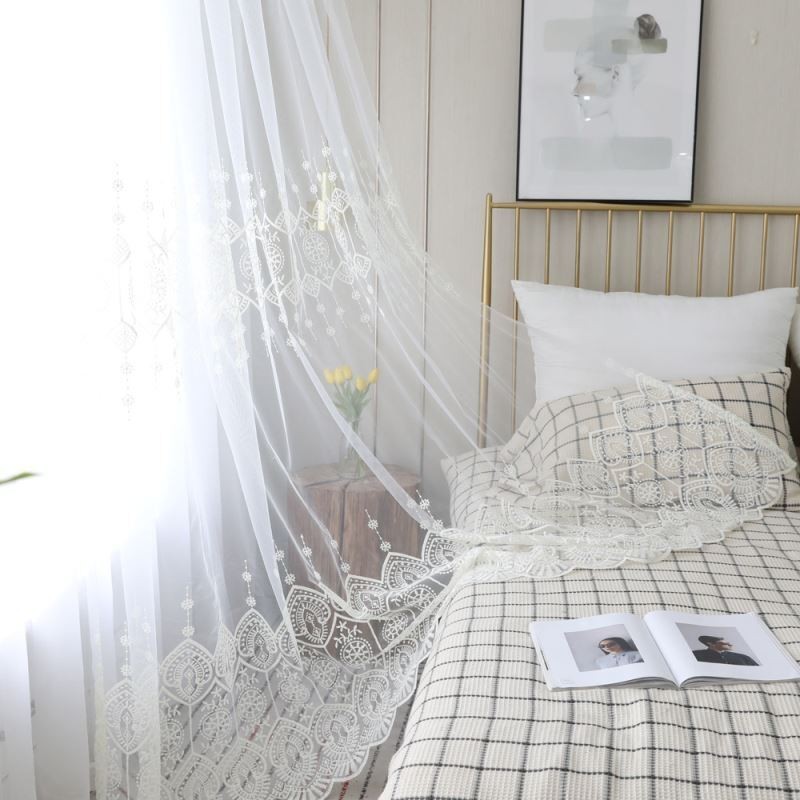 Yksinkertainen Läpikuultava Verho Mittatilaustyönä Tehty Verho Valkoinen, Kaikki Yhteensopivat Kirjonnalla Olohuoneeseen