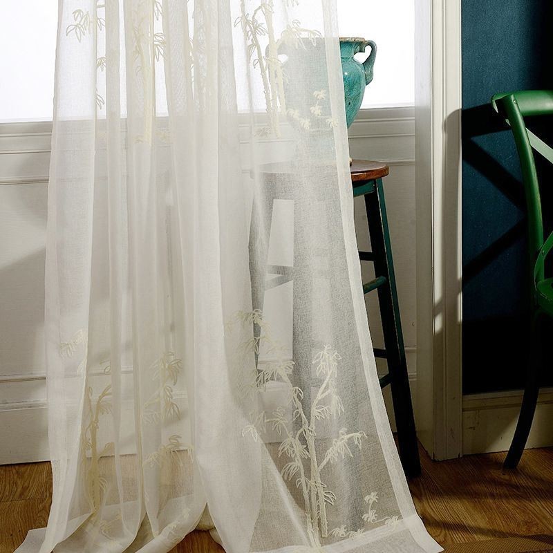 Klassinen Läpikuultava Verho Mittatilaustyönä Tehty Verho Bambusta Kirjailtu Tylliverho Olohuoneeseen