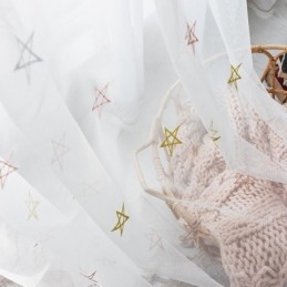 Mittatilaustyönä Tehty Ylellinen Kirjontaverho, Pentagrammikuvio, Läpikuultava Olohuoneen Ja Makuuhuoneen Verho