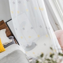 Mittatilaustyönä Tehty Ylellinen Kirjontaverho, Pentagrammikuvio, Läpikuultava Olohuoneen Ja Makuuhuoneen Verho