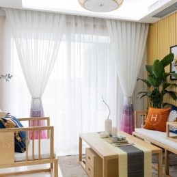 Pohjoismaisen Tyylin Läpikuultava Verho Mittatilaustyönä Tehty Verho Painettu Voile-Kuvio Olohuoneeseen Makuuhuoneeseen