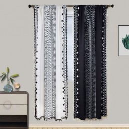 Geometriset Painetut Verhot, Puolipimennysverhot, Tupsu, Puuvillapellavaverho Olohuoneeseen