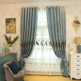 Pimennyschenille-Verho Mittatilaustyönä Tehty Verho Kukkakuvioinen Riikinkukko-Kirjontaverho