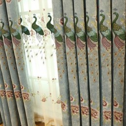 Pimennyschenille-Verho Mittatilaustyönä Tehty Verho Kukkakuvioinen Riikinkukko-Kirjontaverho