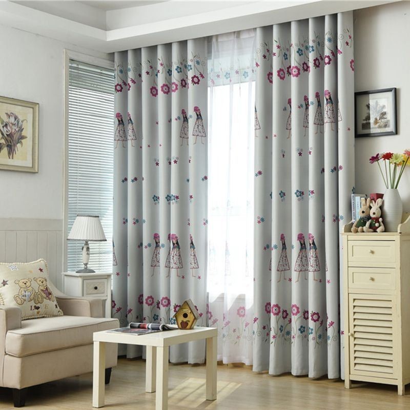 Piirretty Tyttökuvioinen Verho Mittatilaustyönä Lastenhuoneeseen, Lämpöeristetty Pimennysverho