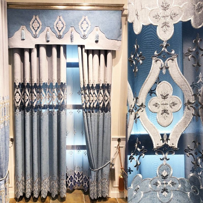 Chenille-Verho Mittatilaustyönä Tehtyyn Verhoon Eurooppalaistyylinen Kukkakirjonta