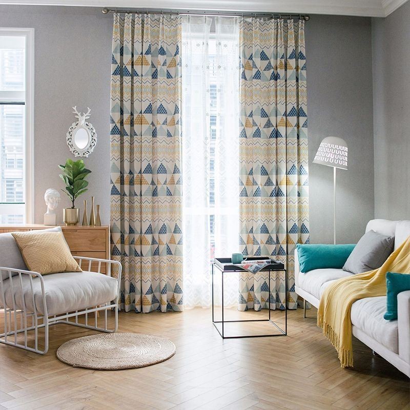 Moderni Mittatilaustyönä Tehty Verho Puuvillainen Kolmiokuvioinen Verho