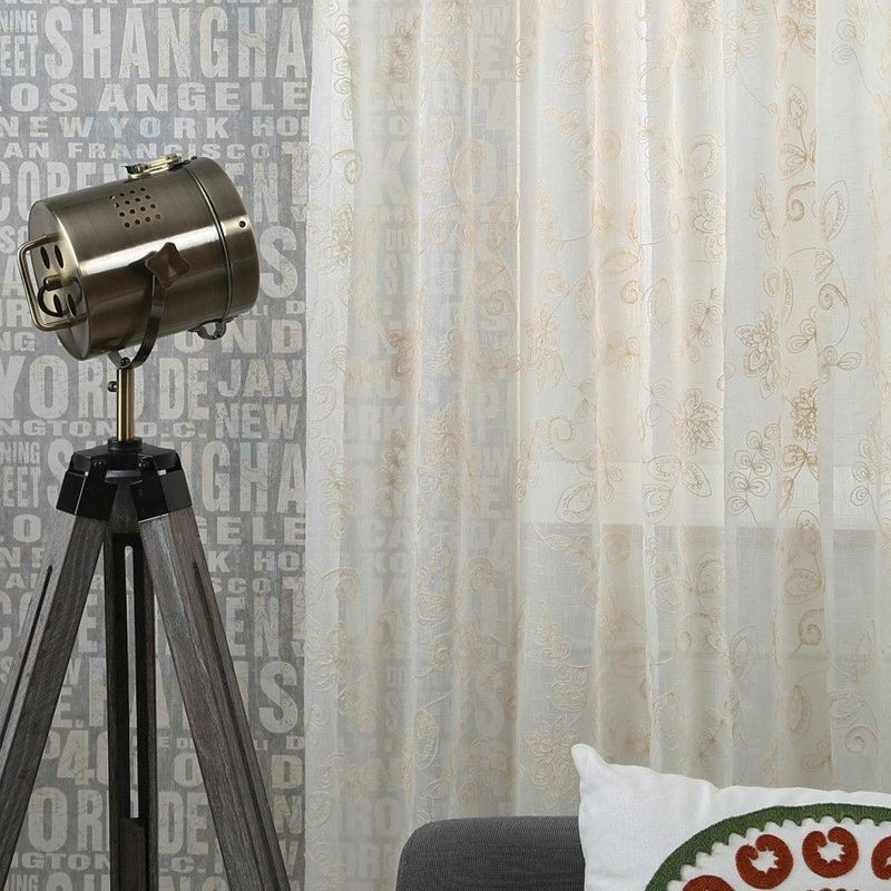 Yksinkertainen Läpikuultava Verho Mittatilaustyönä Tehty Verho Abstrakti Kukkakirjonta Ikkunakäsittely