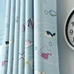 Piirretty Kalakuvioinen Sininen Pimennysverho, Painettu Verho, Mittatilaustyönä Tehty Verho Lasten Makuuhuoneeseen