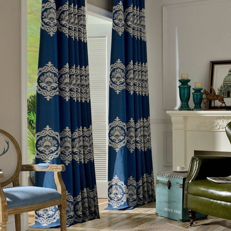 Nordic Simple Curtain Mittatilaustyönä Verho Sininen Kirjonta Olohuoneen Kangas