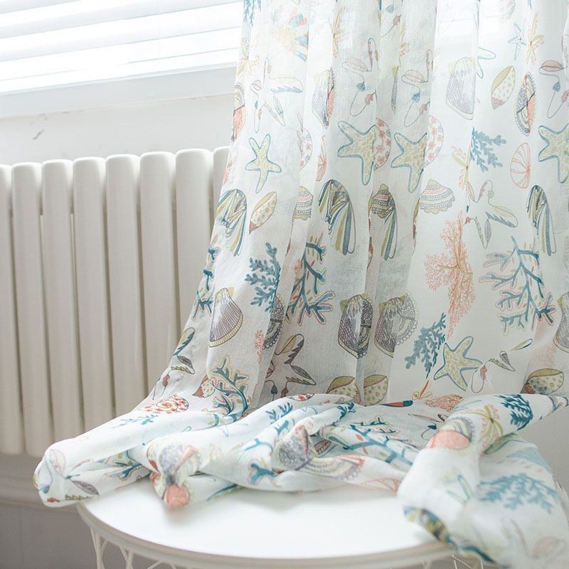 Amerikkalainen Sarjakuvakuvioinen Läpikuultava Verho, Mittatilaustyönä Tehty Verho, Meritähtikuvioinen, Makuuhuoneen Ja Lastenhuoneen Kangas