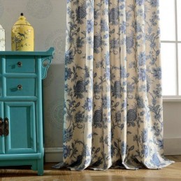 Japanilainen Yksinkertainen Mittatilaustyönä Tehty Verho, Sininen Painettu Työhuoneen Kangas