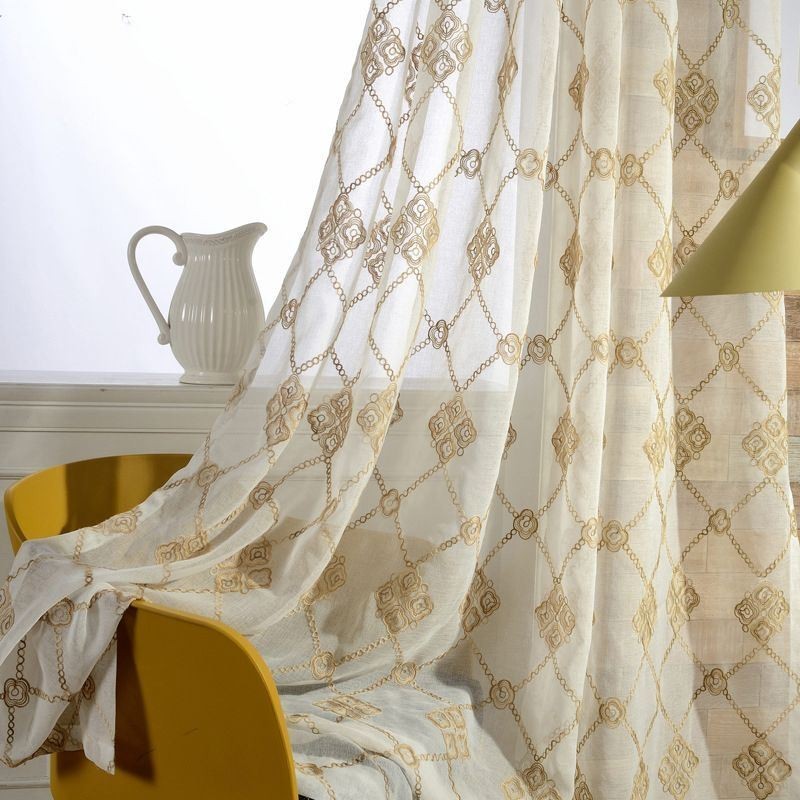 Pohjoismaiset Läpikuultavat Verhot Timanttikuviolla Olohuoneeseen Ja Makuuhuoneeseen