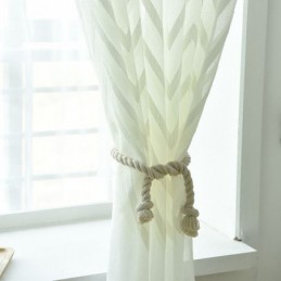 Moderni Mittatilaustyönä Tehty Kirjailtu Verho Geometrisella Aaltokuviolla Parvekkeelle