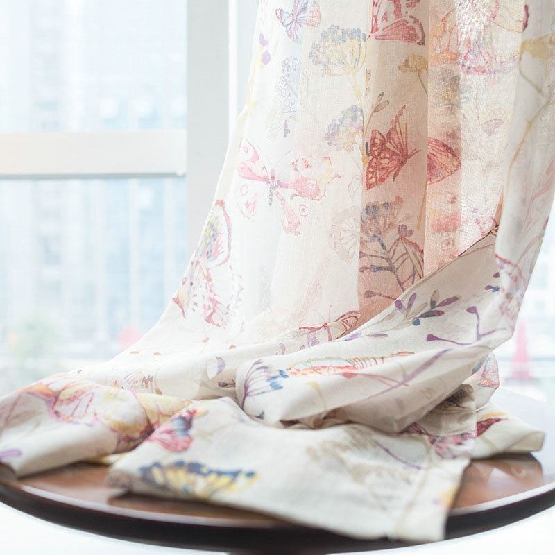 Moderni Maaseudun Läpikuultava Verho Mittatilaustyönä Tehty Verho Perhoskuvioitu Makuuhuoneen Kangas