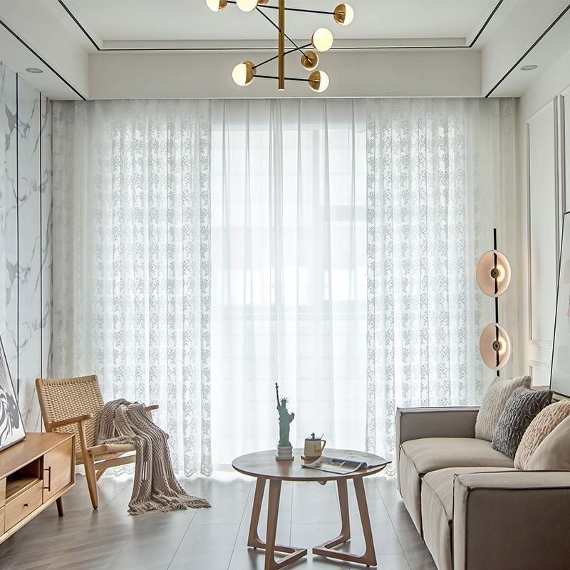 Kukkakuvioiset Tylli-Läpikuultavat Verhot, Elegantti Valkoinen Voile-Verho, Mittatilaustyönä Tehty Verhopaneeli Olohuoneeseen Yksi