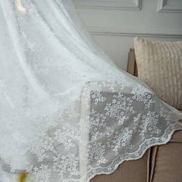 Kukkakuvioiset Tylli-Läpikuultavat Verhot, Elegantti Valkoinen Voile-Verho, Mittatilaustyönä Tehty Verhopaneeli Olohuoneeseen Yksi