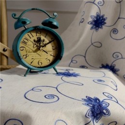 Mittatilaustyönä Tehty Amerikkalainen Yksinkertainen Verho, Sininen Kirjonta, Eristetty Pehmeä Puuvillainen Pellavakangas