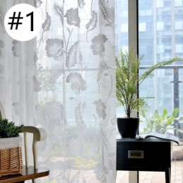 Valkoiset Läpikuultavat Voile-Verhot, Koristeelliset Viiniköynnöskirjonta-Ikkunaverhot Makuuhuoneeseen