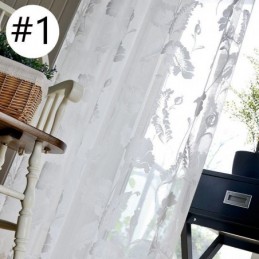 Valkoiset Läpikuultavat Voile-Verhot, Koristeelliset Viiniköynnöskirjonta-Ikkunaverhot Makuuhuoneeseen