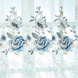 Mittatilaustyönä Tehty Ylellinen Tylliverho, Kukkakuvioinen Kirjailtu Voile-Verho Olohuoneeseen