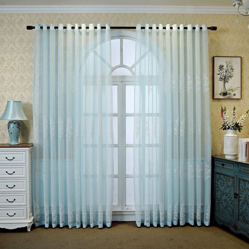 Koristeellinen Ikkunaseinä, Kasvikuvioitu, Kirjailtu, Läpikuultava Verho Mittatilaustyönä Olohuoneeseen