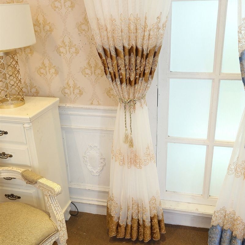 Mittatilaustyönä Tehty Eurooppalainen Verho, Läpikuultava Kirjailtu Ikkunaseinä Olohuoneeseen, Makuuhuoneeseen