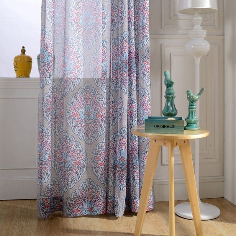 Painetut Kukkaikkunaverhot Tylliä Ohuiksi Olohuoneeseen