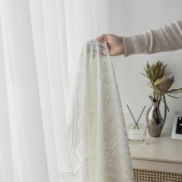 Moderni Geometrinen Aaltokuvioinen Ikkunasuoja, Parvekebrodeerattu Valkoinen Verho, Mittatilaustyönä Tehty Verho