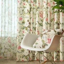 Puuvillainen Pellavaverho Mittatilaustyönä, Amerikkalaistyylinen Kasvikuvioitu Verho