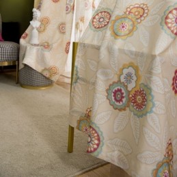 Puuvillainen Pellavaverho Mittatilaustyönä, Amerikkalaistyylinen Kukkakuvioinen, Puolipimentävä Verho