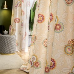 Puuvillainen Pellavaverho Mittatilaustyönä, Amerikkalaistyylinen Kukkakuvioinen, Puolipimentävä Verho