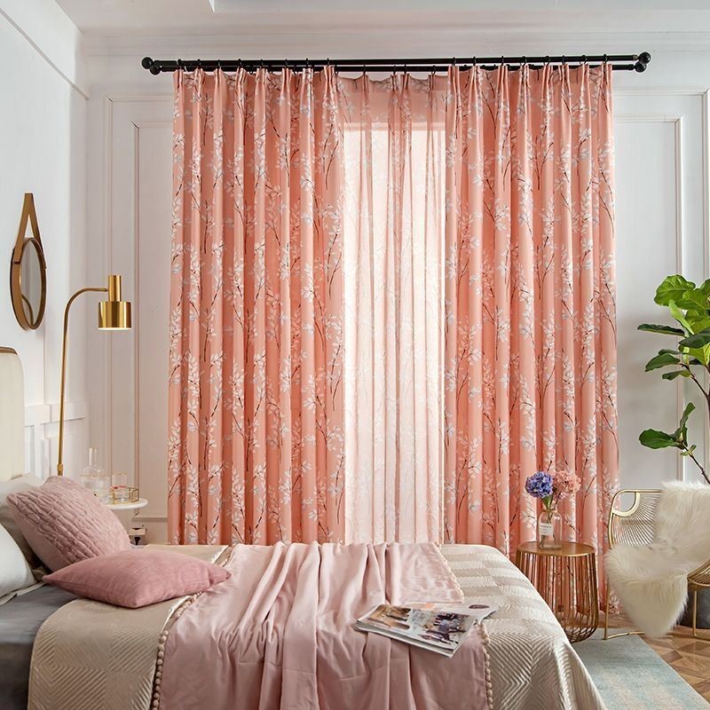 Mittatilaustyönä Tehty Verho Amerikkalaistyylinen Kasvikuvioinen Puolipimennysverho