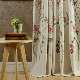 Moderni Pellavainen Pimennysverho Mittatilaustyönä Tehty Verho Minimalistinen Punainen Kukka Kirjailtu