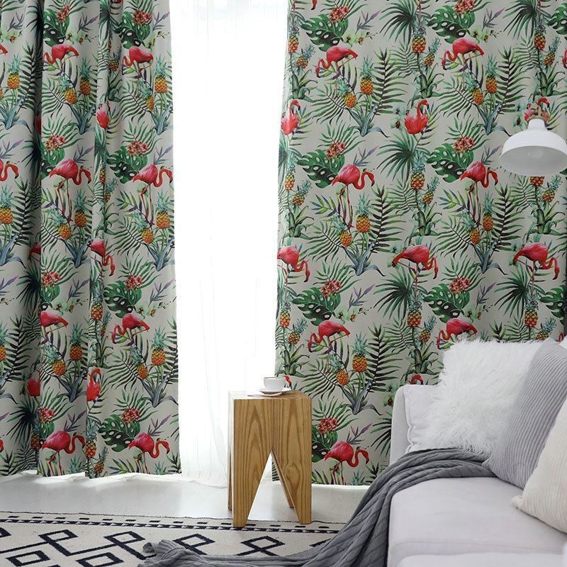 Flamingo-Pimennysverho Mittatilaustyönä Tehty Verho Eläinteemainen Viidakkoverho