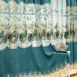 Puolipimennysverho Mittatilaustyönä Tehty Verho Kiinalaiseen Tyyliin Chenille Pipa -Kirjonta Olohuoneeseen Ja Makuuhuoneeseen