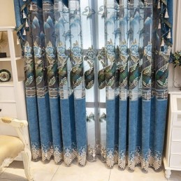 Puolipimennysverho Mittatilaustyönä Tehty Verho Kiinalaiseen Tyyliin Chenille Pipa -Kirjonta Olohuoneeseen Ja Makuuhuoneeseen