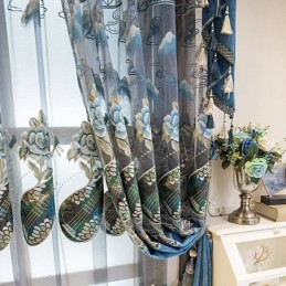 Puolipimennysverho Mittatilaustyönä Tehty Verho Kiinalaiseen Tyyliin Chenille Pipa -Kirjonta Olohuoneeseen Ja Makuuhuoneeseen