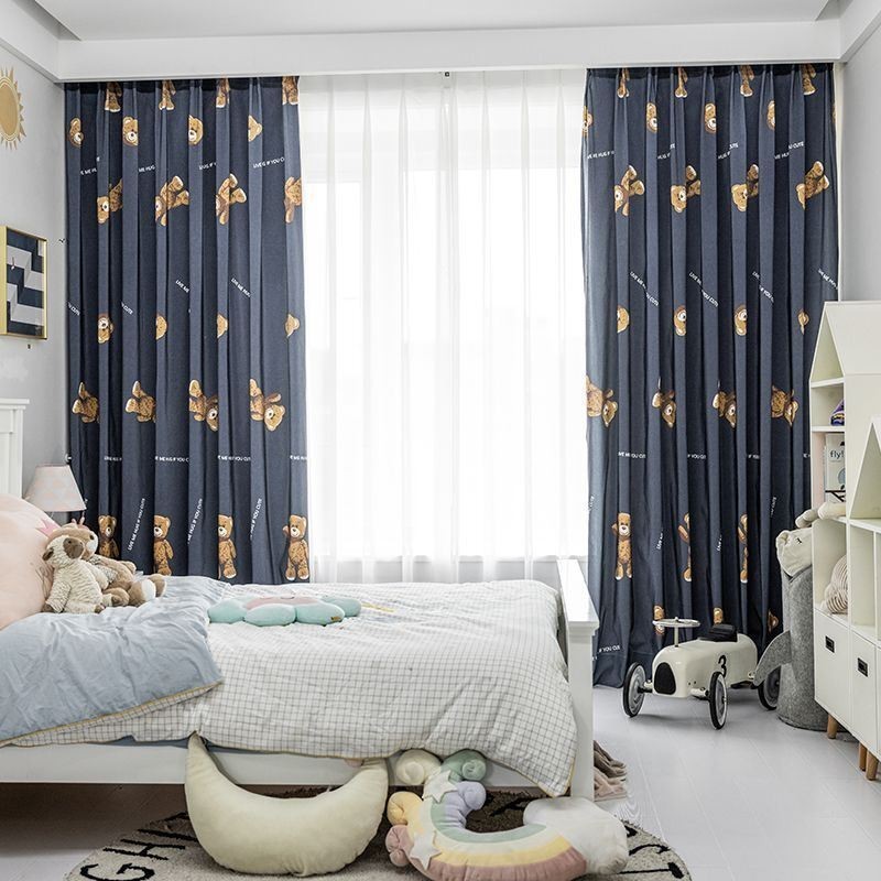 Mittatilaustyönä Tehty Puuvillaverho, Karhukuvioinen, Lasten Tyylinen