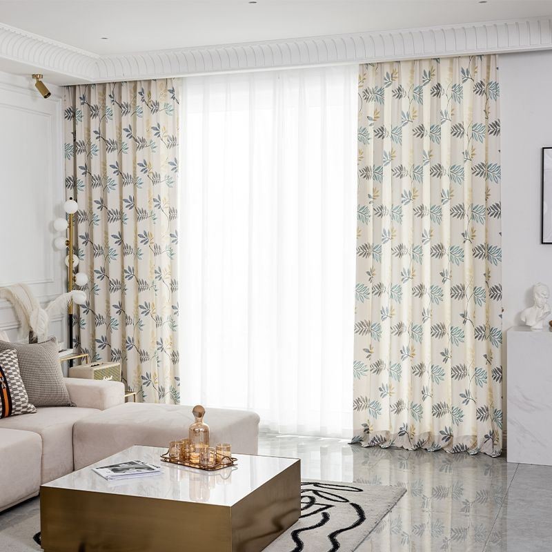 Mittatilaustyönä Tehty Puuvillaverho, Pohjoismaiseen Tyyliin Lehtikuvioitu