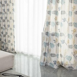 Mittatilaustyönä Tehty Puuvillaverho, Pohjoismaiseen Tyyliin Lehtikuvioitu