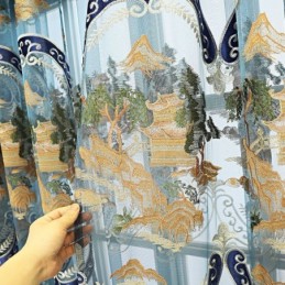 Chenille-Puolipimennysverhot Kiinalaistyylisillä Vuorikirjonnalla, Olohuone, Makuuhuone