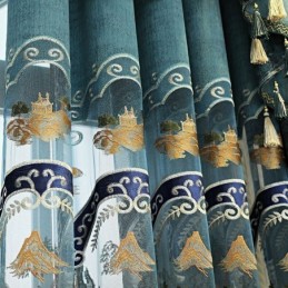 Chenille-Puolipimennysverhot Kiinalaistyylisillä Vuorikirjonnalla, Olohuone, Makuuhuone