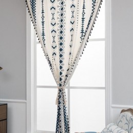 Geometrinen Kuviollinen Pellavaverho Mittatilaustyönä Pohjoismaiseen Tyyliin Olohuoneeseen Ja Makuuhuoneeseen