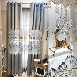 Pohjoismaiset Chenille-Verhot, Vaaleanruskeat Kirjontakuviot, Puolipimentävät Olohuoneeseen, Makuuhuoneeseen