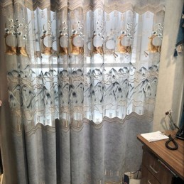 Pohjoismaiset Chenille-Verhot, Vaaleanruskeat Kirjontakuviot, Puolipimentävät Olohuoneeseen, Makuuhuoneeseen