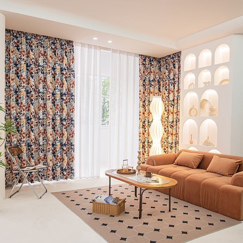 Mittatilaustyönä Valmistettu Pohjoismainen Puuvillaverho Lehtikuvioitu Verho