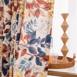 Mittatilaustyönä Valmistettu Pohjoismainen Puuvillaverho Lehtikuvioitu Verho
