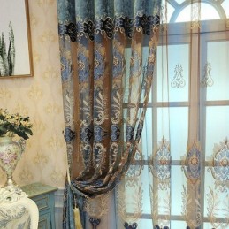 Chenille-Puolipimennysverho Mittatilaustyönä Tehty Verho Eurooppalainen Kukkakirjonta Olohuone Makuuhuone